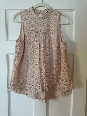 High Neck Lace Ruffle Hem Camisole in Blush
